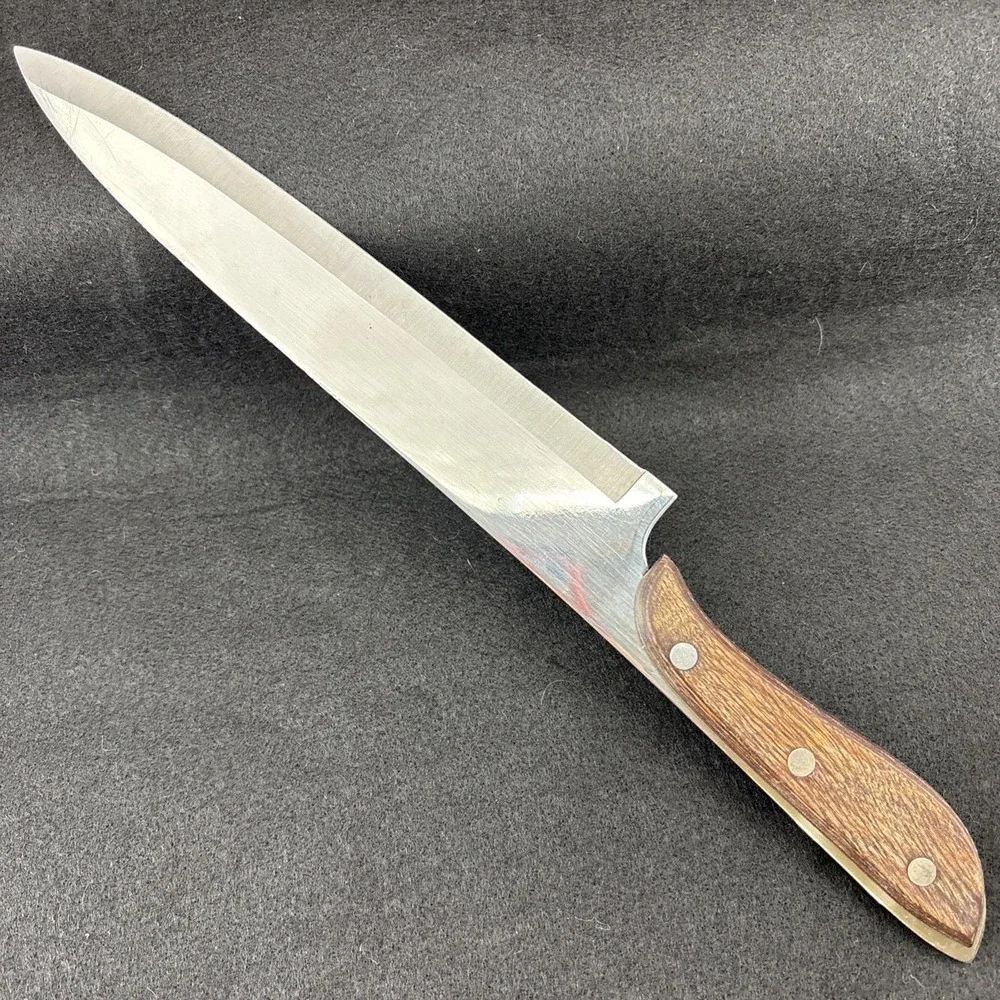 Vintage Full Extended Tang Chef's Knife‎ Japan Stainless Steel Wood Handle 14in